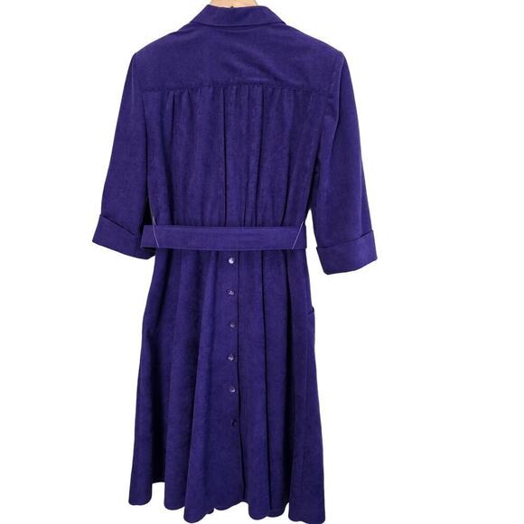 Vintage 80s Shirt Dress Womens Size 14 Purple Faux Suede Cottagecore Preppy - Picture 2 of 13